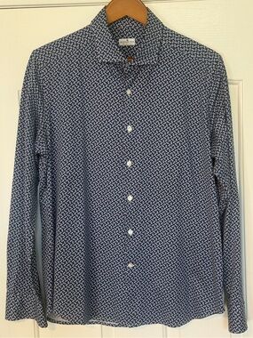 Sonrisa Fior di Cotone Made in Italy 100% Cotton Blue Geometric Shirt XL 🇮🇹